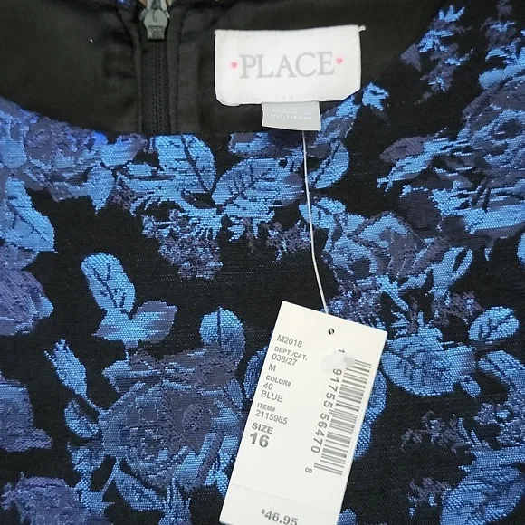 NWT! Place Special Occasion Elegant Blue Floral Kids Dress; 16 - Picture 3 of 14